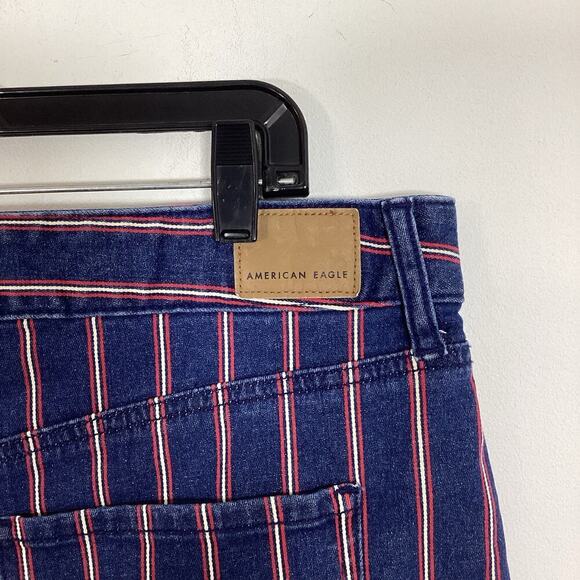 American Eagle Mini Skirt Red White Blue Denim Striped Stretch July 4th Size 16 - Picture 8 of 9
